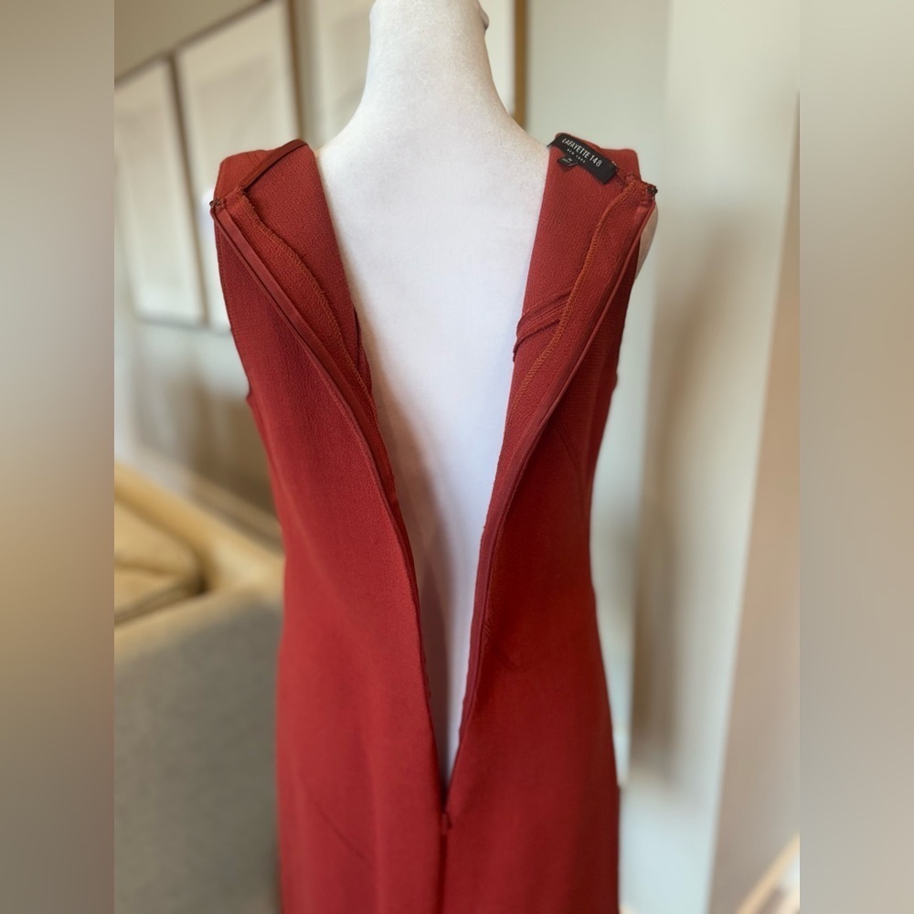 Lafayette 148 Red Midweight Wool Sheath Dress Sleeveless Architectural Seams M - Picture 7 of 15